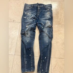 Dsquared 2 Men's Distressed Blue Paint-Splatter Slim Jeans
